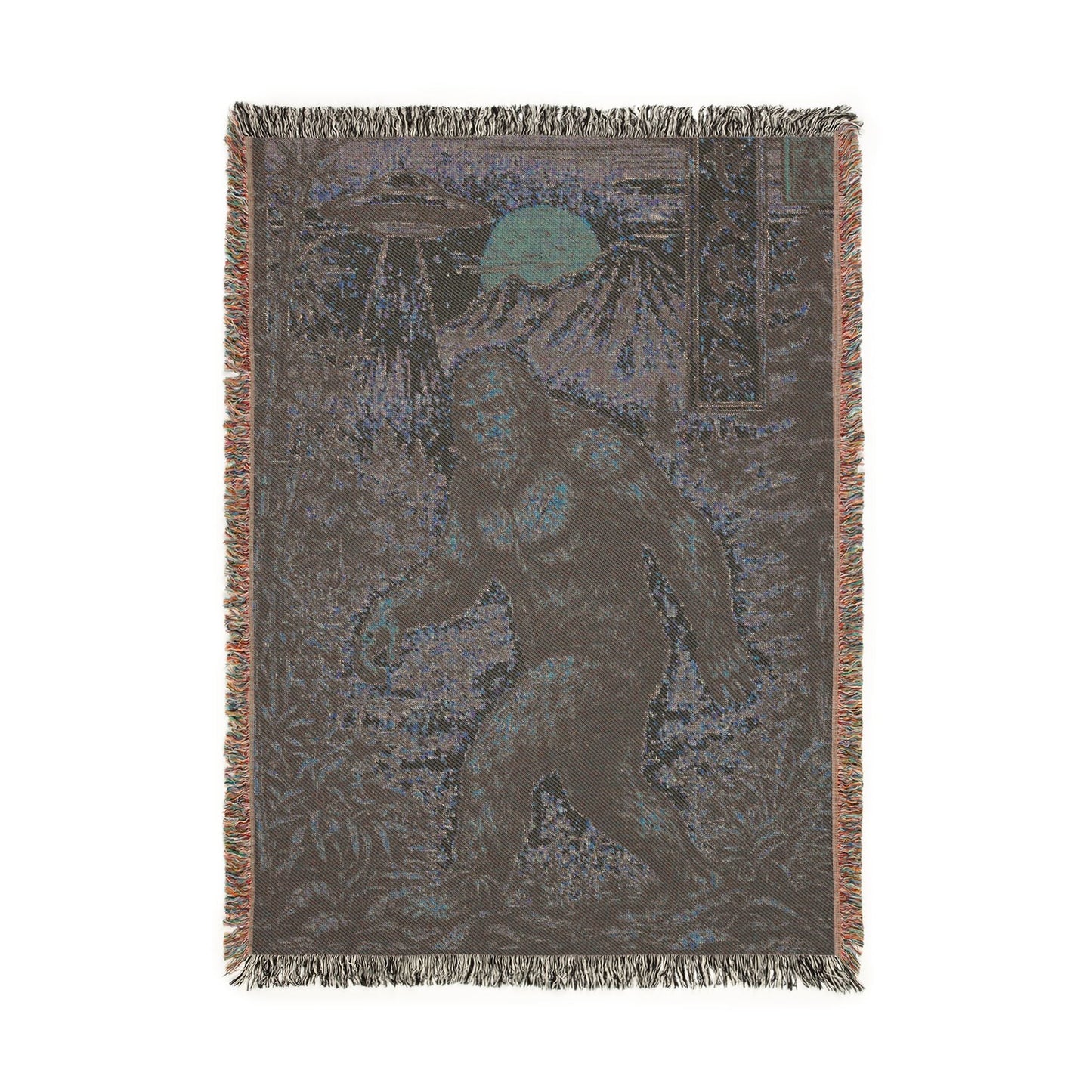 Home Decor - Japanese Bigfoot UFO Blanket | Woven Throw | Alien & UFO, Cryptids from Crypto Zoo Tees