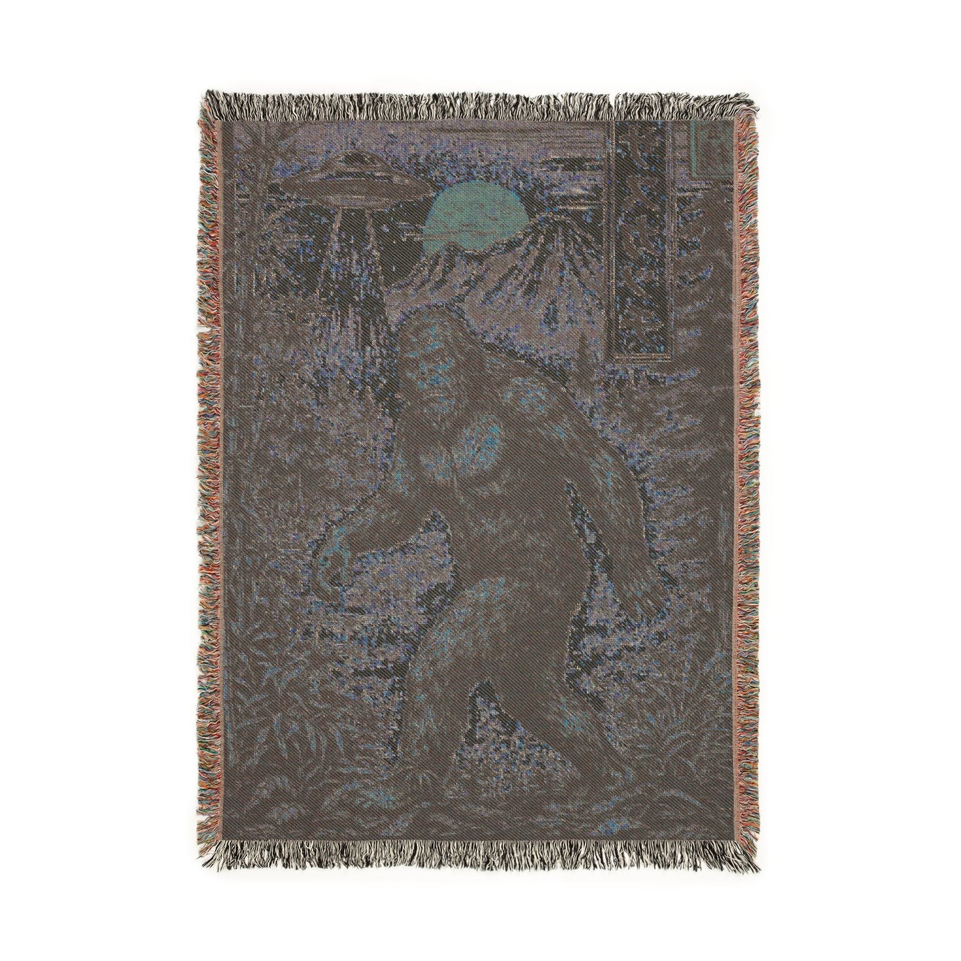 Home Decor - Japanese Bigfoot UFO Blanket | Woven Throw | Alien & UFO, Cryptids from Crypto Zoo Tees