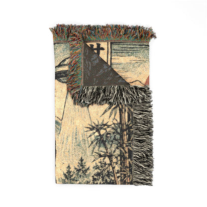 Home Decor - Japanese Bigfoot UFO Blanket | Woven Throw | Alien & UFO, Cryptids from Crypto Zoo Tees