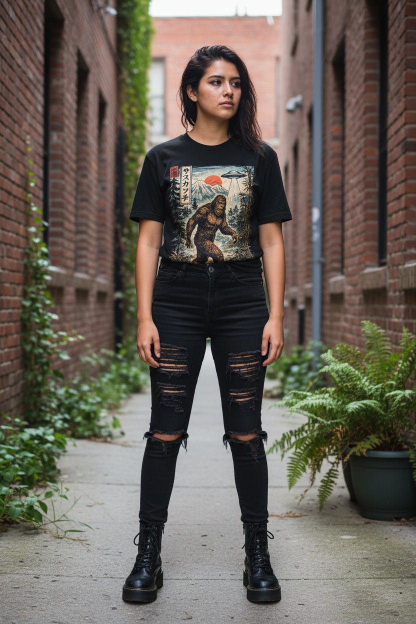 T-Shirt - Japanese Bigfoot UFO Shirt | Comfort Colors 1717 | Bigfoot, Alien & UFO | Retro & Vintage from SHIRT MONSTERS (Formally Crypto Zoo Tees)