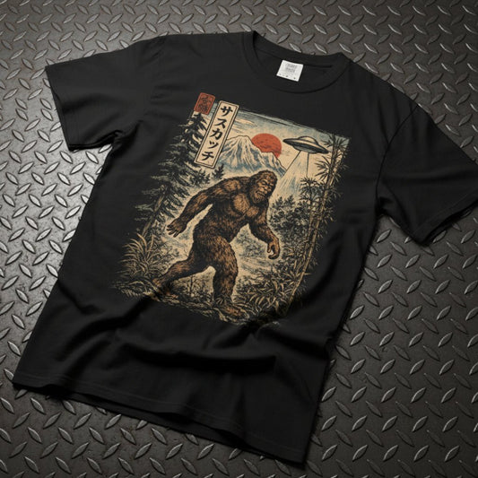 T-Shirt - Japanese Bigfoot UFO Shirt | Comfort Colors 1717 | Bigfoot, Alien & UFO | Retro & Vintage from SHIRT MONSTERS (Formally Crypto Zoo Tees)