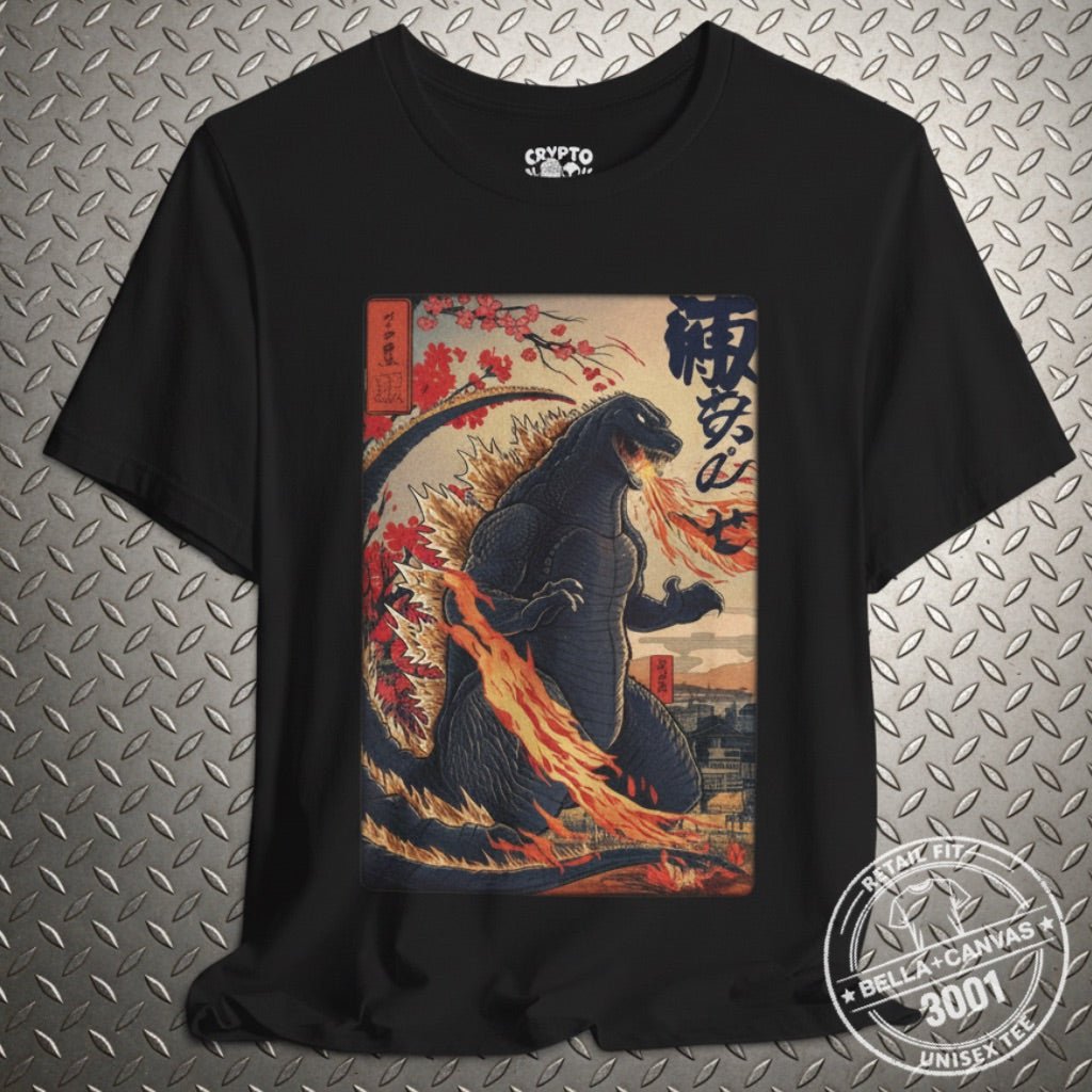 T-Shirt - Japanese Godzilla Woodblock Style | Light Fitted - Unisex Bella+Canvas 3001 | Horror, Retro & Vintage | Punk from Crypto Zoo Tees