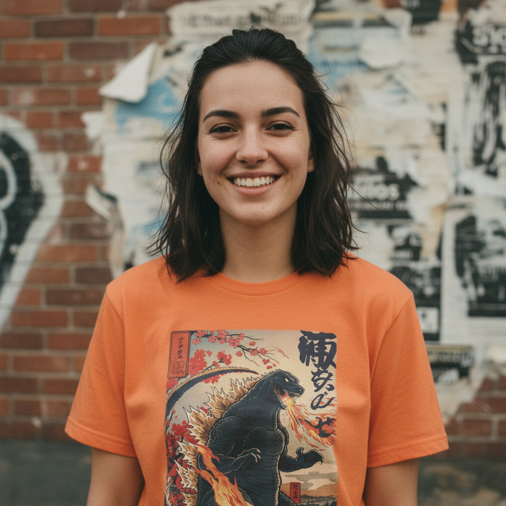 T-Shirt - Japanese Godzilla Woodblock Style Shirt | Bella + Canvas Shirt | Retro Horror from Crypto Zoo Tees