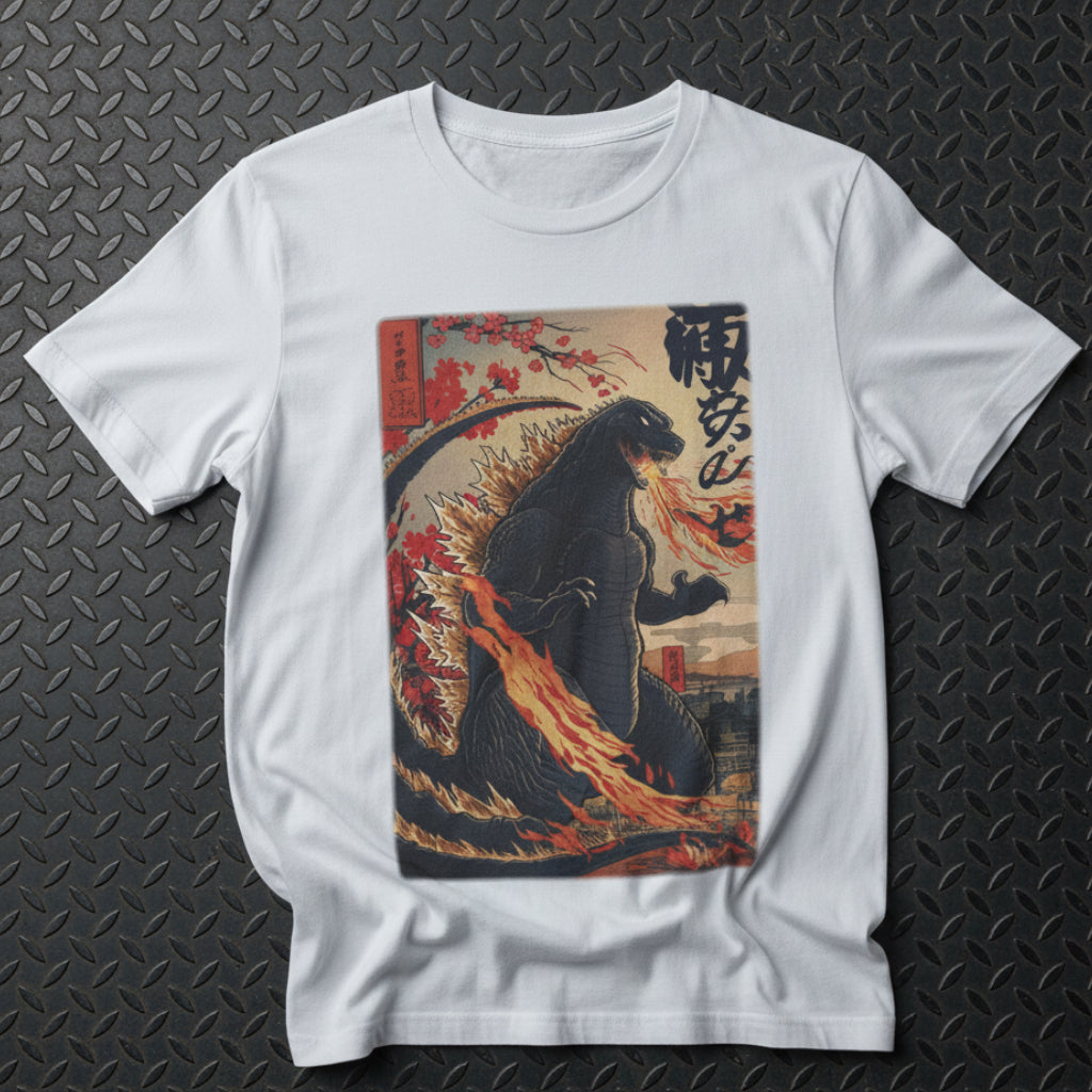 T-Shirt - Japanese Godzilla Woodblock Style Shirt | Bella + Canvas Shirt | Retro Horror from Crypto Zoo Tees