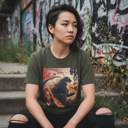 T-Shirt - Japanese Godzilla Woodblock Style Shirt | Bella + Canvas Shirt | Retro Horror from Crypto Zoo Tees