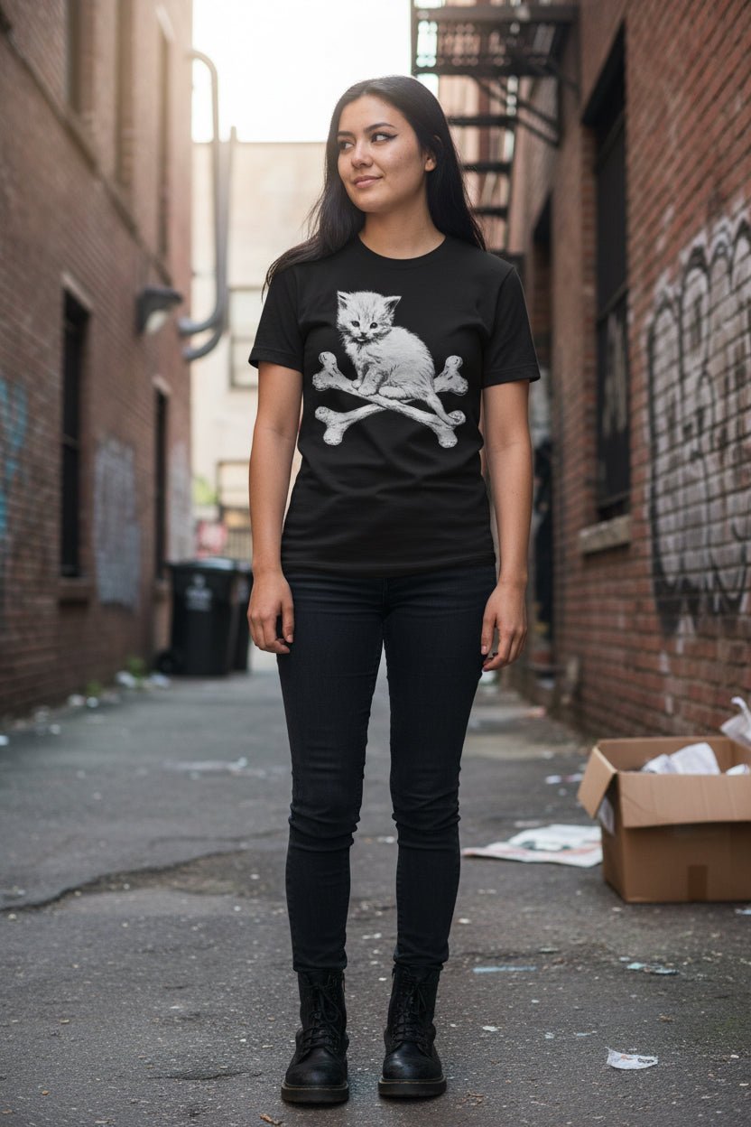 T-Shirt - Kitten & Crossbones Shirt | Animals Cats | Goth/Gothic | Pullover Hoodie from SHIRT MONSTERS