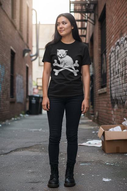 T-Shirt - Kitten & Crossbones Shirt | Animals Cats | Goth/Gothic | Pullover Hoodie from SHIRT MONSTERS