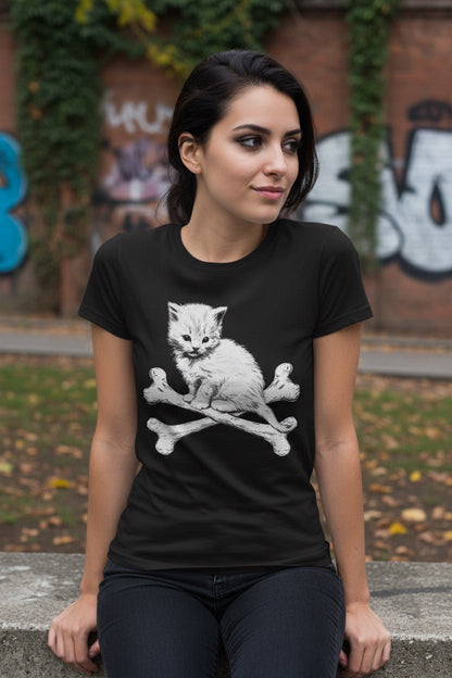T-Shirt - Kitten & Crossbones Shirt | Animals Cats | Goth/Gothic | Pullover Hoodie from SHIRT MONSTERS