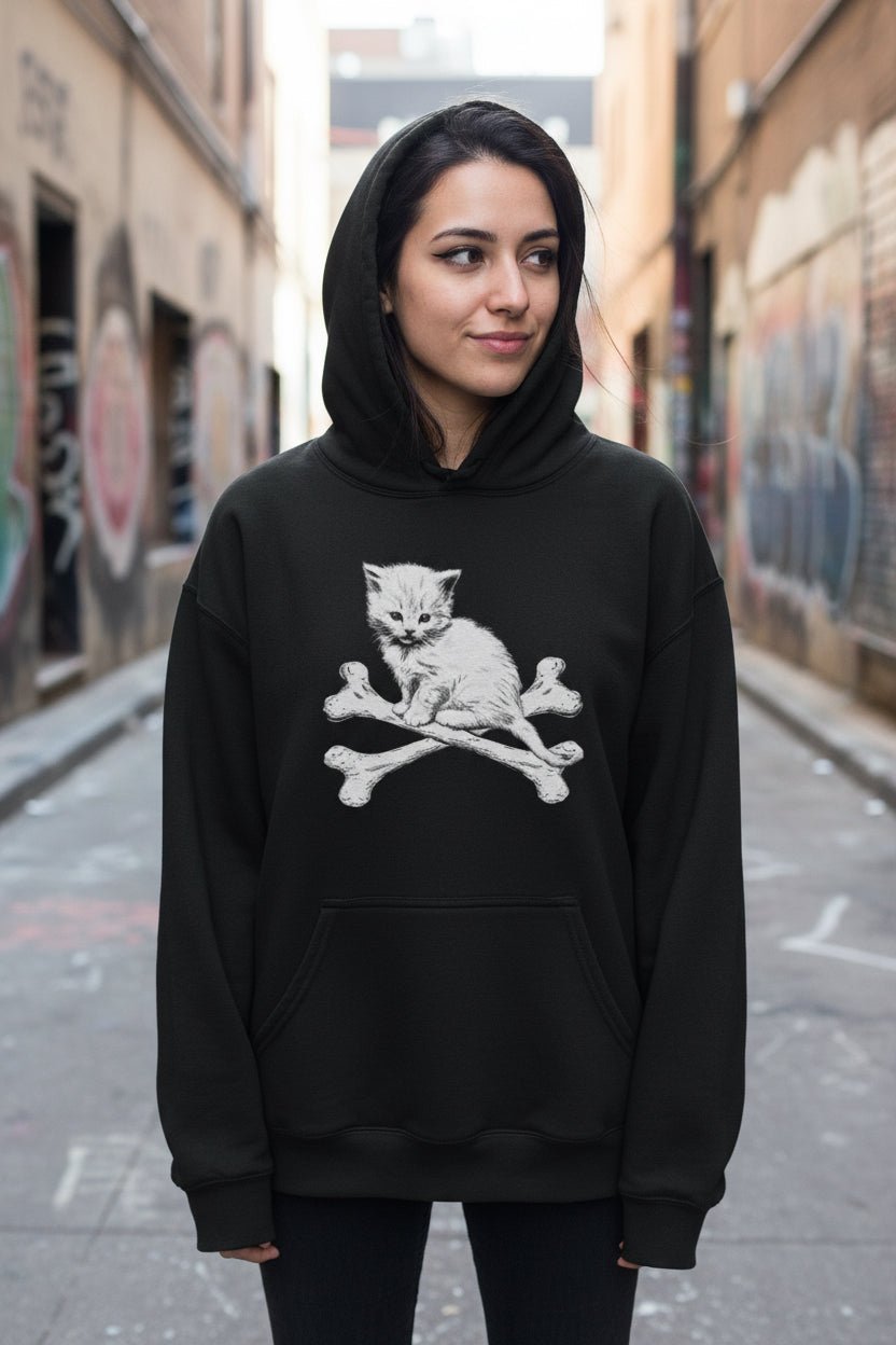 T-Shirt - Kitten & Crossbones Shirt | Animals Cats | Goth/Gothic | Pullover Hoodie from SHIRT MONSTERS