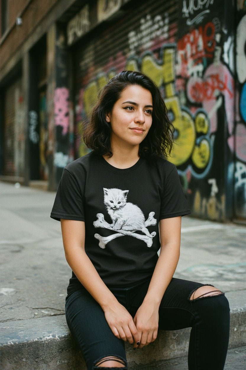 T-Shirt - Kitten & Crossbones Shirt | Animals Cats | Goth/Gothic | Pullover Hoodie from SHIRT MONSTERS