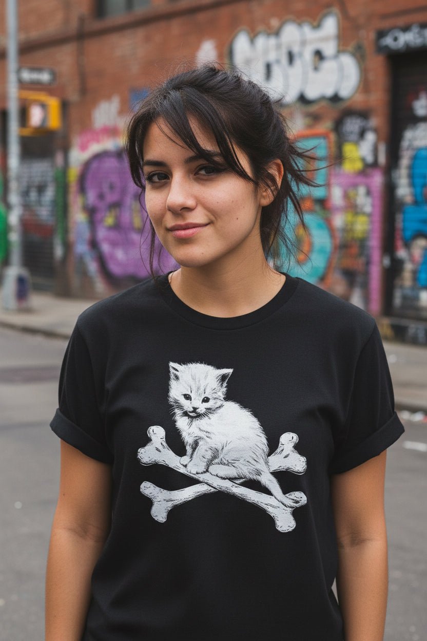 T-Shirt - Kitten & Crossbones Shirt | Animals Cats | Goth/Gothic | Pullover Hoodie from SHIRT MONSTERS