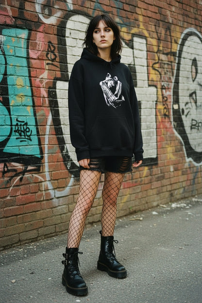 Hoodie - Large Gothic Bat Hoodie | Unisex Pullover Hoodie - Gildan | Bats, Halloween | Goth/Gothic from SHIRT MONSTERS