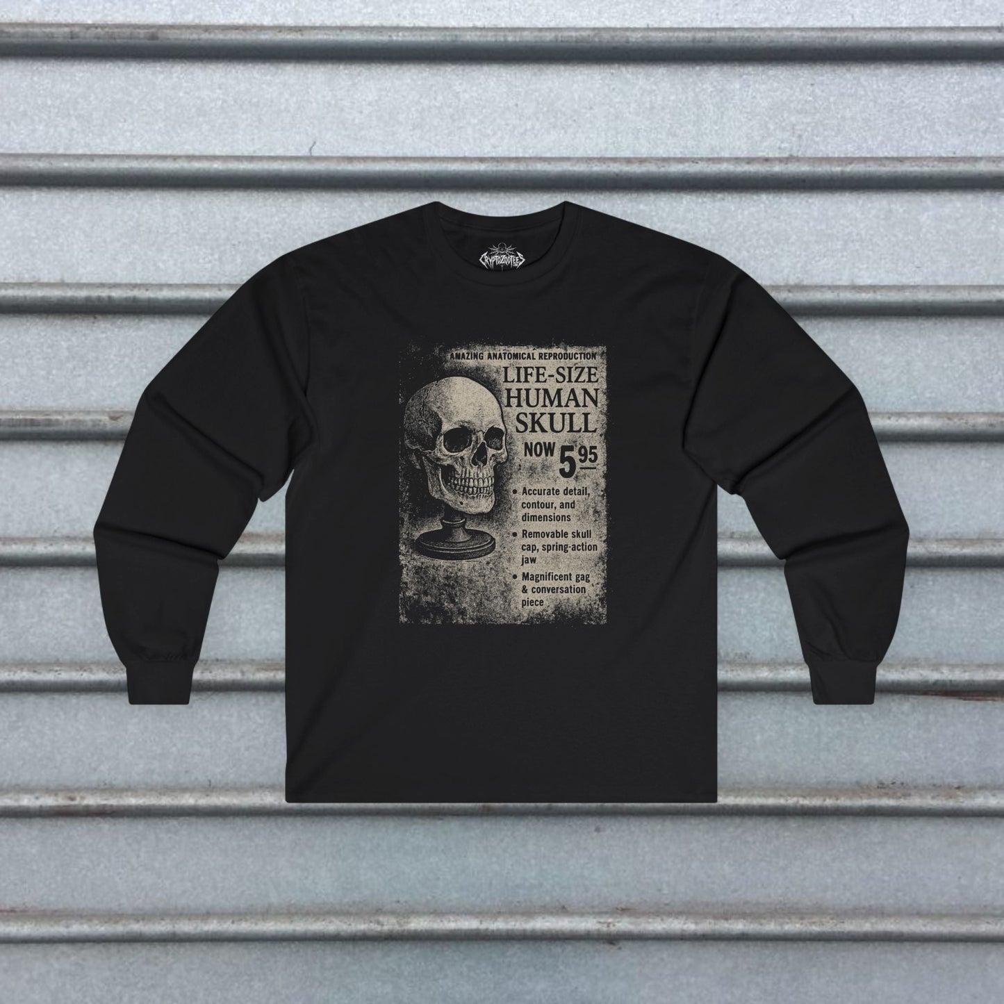 T-Shirt - Life - Sized Skull Ad Apparel | T-shirt, Sweatshirt, Hoodie, Tank | Horror, Skulls & Skeletons | Retro & Vintage from Crypto Zoo Tees