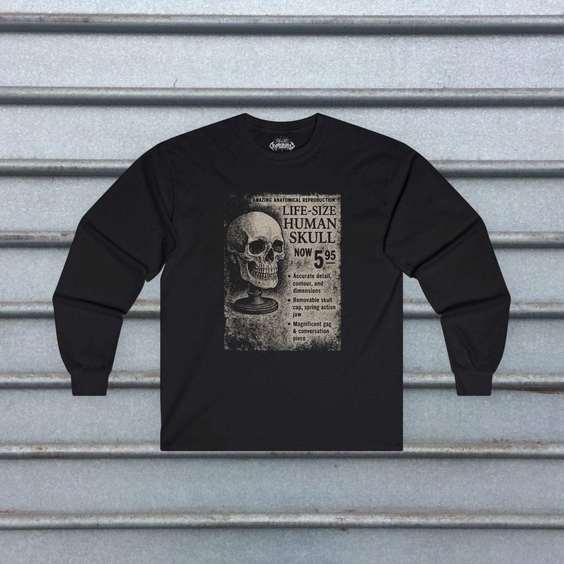 T-Shirt - Life - Sized Skull Ad Apparel | T-shirt, Sweatshirt, Hoodie, Tank | Horror, Skulls & Skeletons | Retro & Vintage from Crypto Zoo Tees