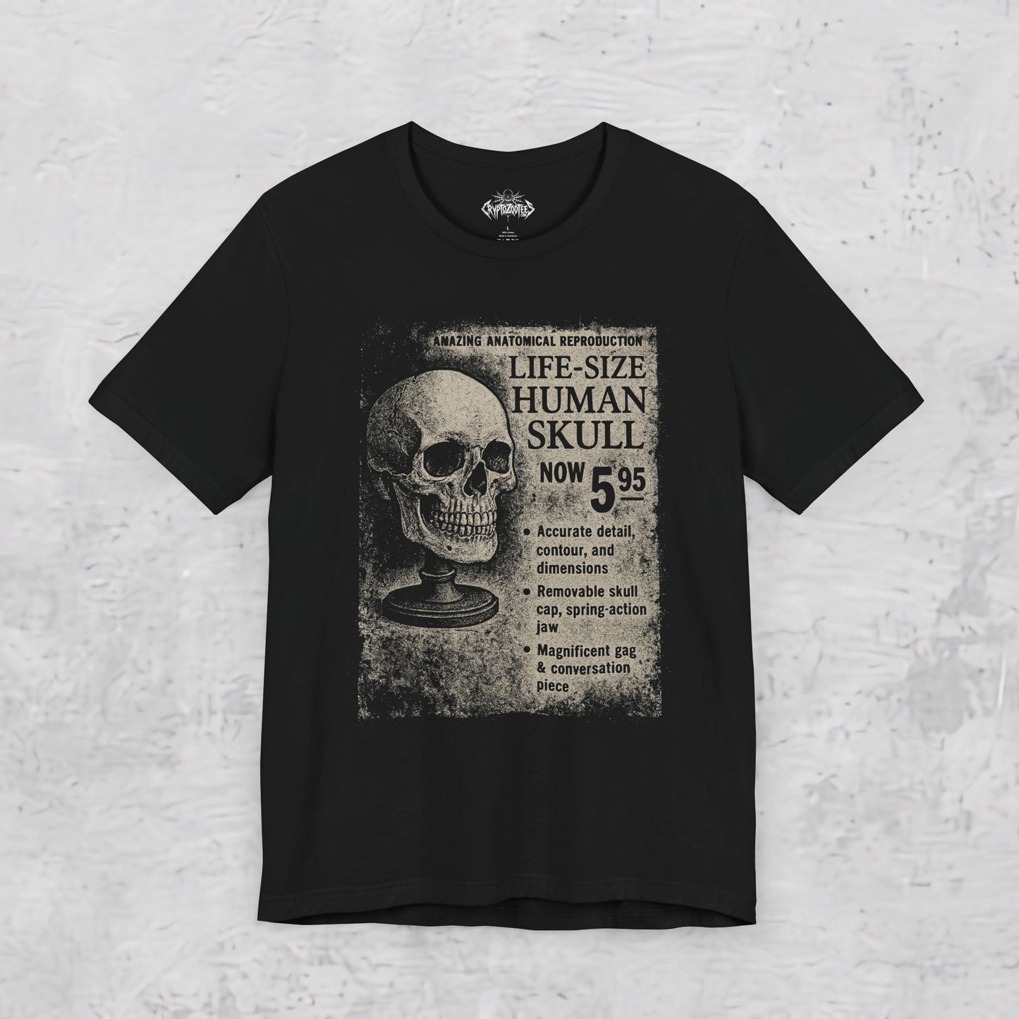 T-Shirt - Life - Sized Skull Ad Apparel | T-shirt, Sweatshirt, Hoodie, Tank | Horror, Skulls & Skeletons | Retro & Vintage from Crypto Zoo Tees