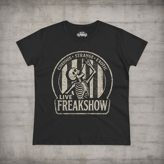 T-Shirt - Live Freakshow | Skulls & Skeletons, Horror | Unisex Shirt, Ladies Tee, Tank Top, Long Sleeve, Sweatshirt, Hoodie from Crypto Zoo Tees
