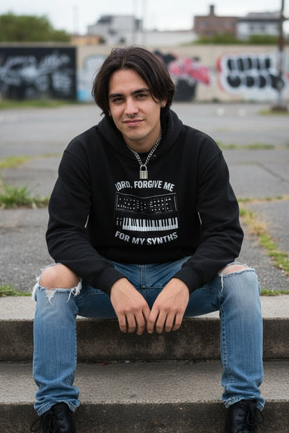Hoodie - Lord Forgive Me For My Synths Hoodie | Unisex Pullover Hoodie - Gildan | Funny, Music from SHIRT MONSTERS