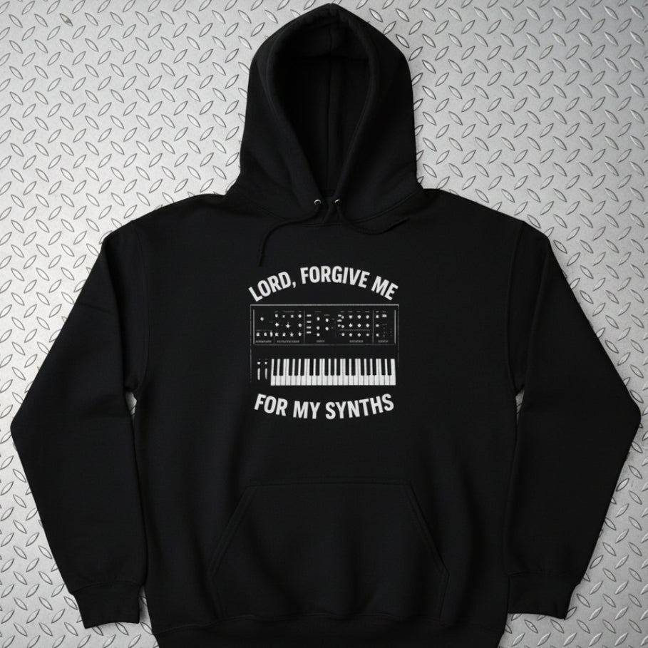 Hoodie - Lord Forgive Me For My Synths Hoodie | Unisex Pullover Hoodie - Gildan | Funny, Music from SHIRT MONSTERS