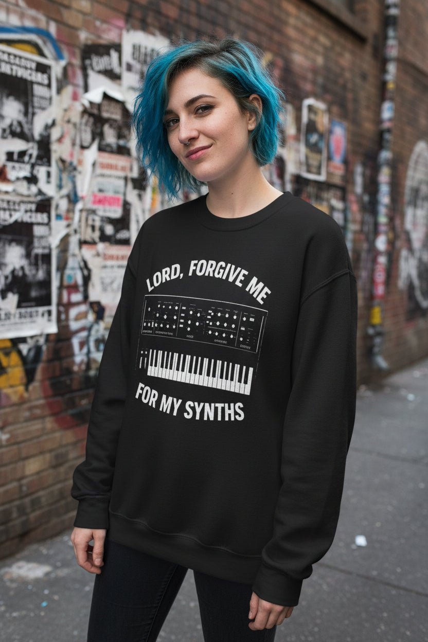 Sweatshirt - Lord Forgive Me For My Synths | Unisex Crewneck Sweatshirt | Music from SHIRT MONSTERS