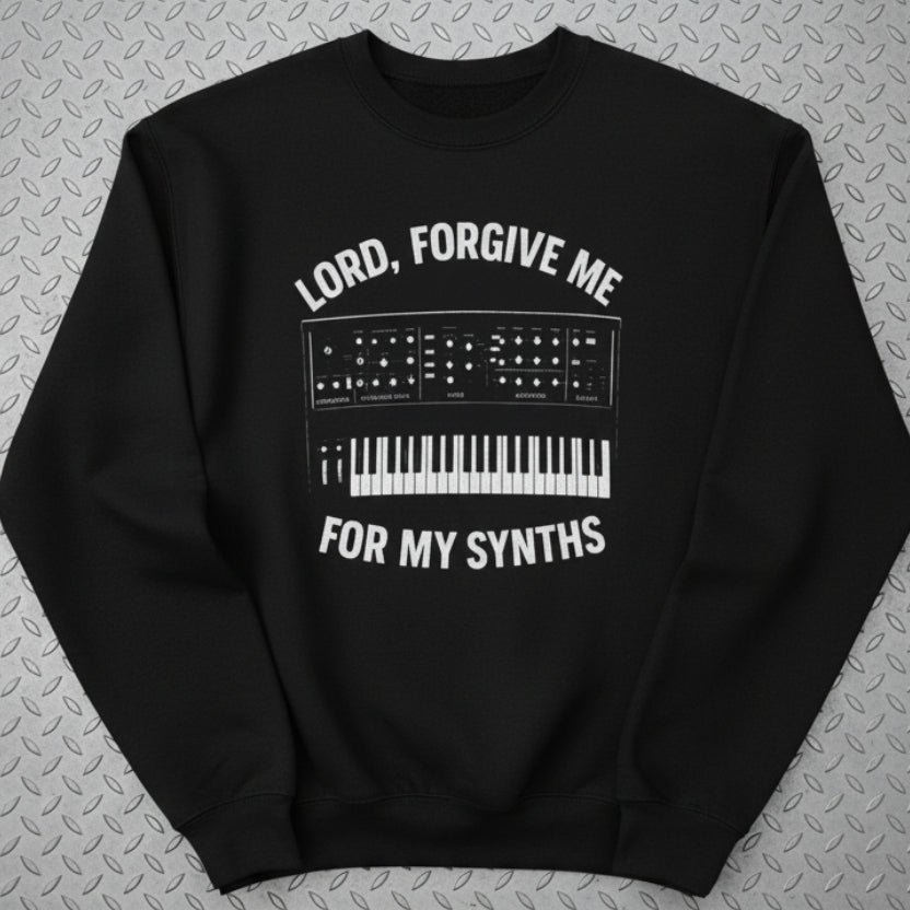 Sweatshirt - Lord Forgive Me For My Synths | Unisex Crewneck Sweatshirt | Music from SHIRT MONSTERS