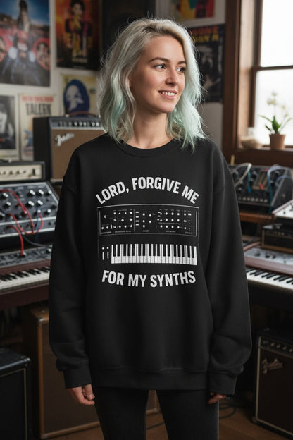 Sweatshirt - Lord Forgive Me For My Synths | Unisex Crewneck Sweatshirt | Music from SHIRT MONSTERS