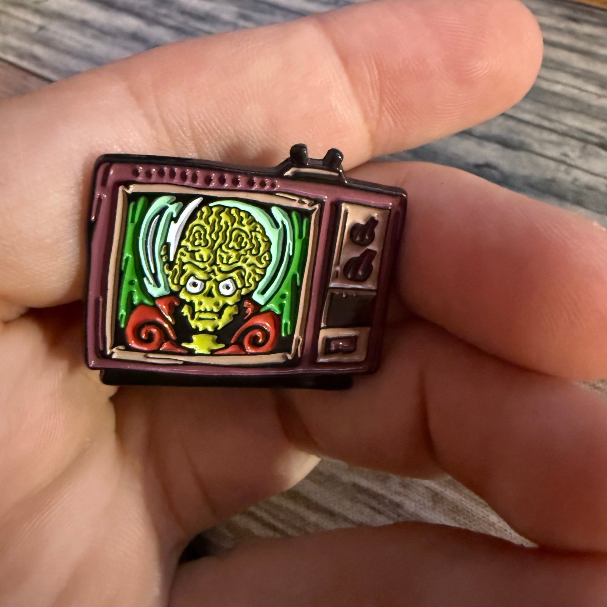  - Mars Attacks TV Pin | Pinback Button | Alien & UFO, Retro & Vintage | Punk from Crypto Zoo Tees