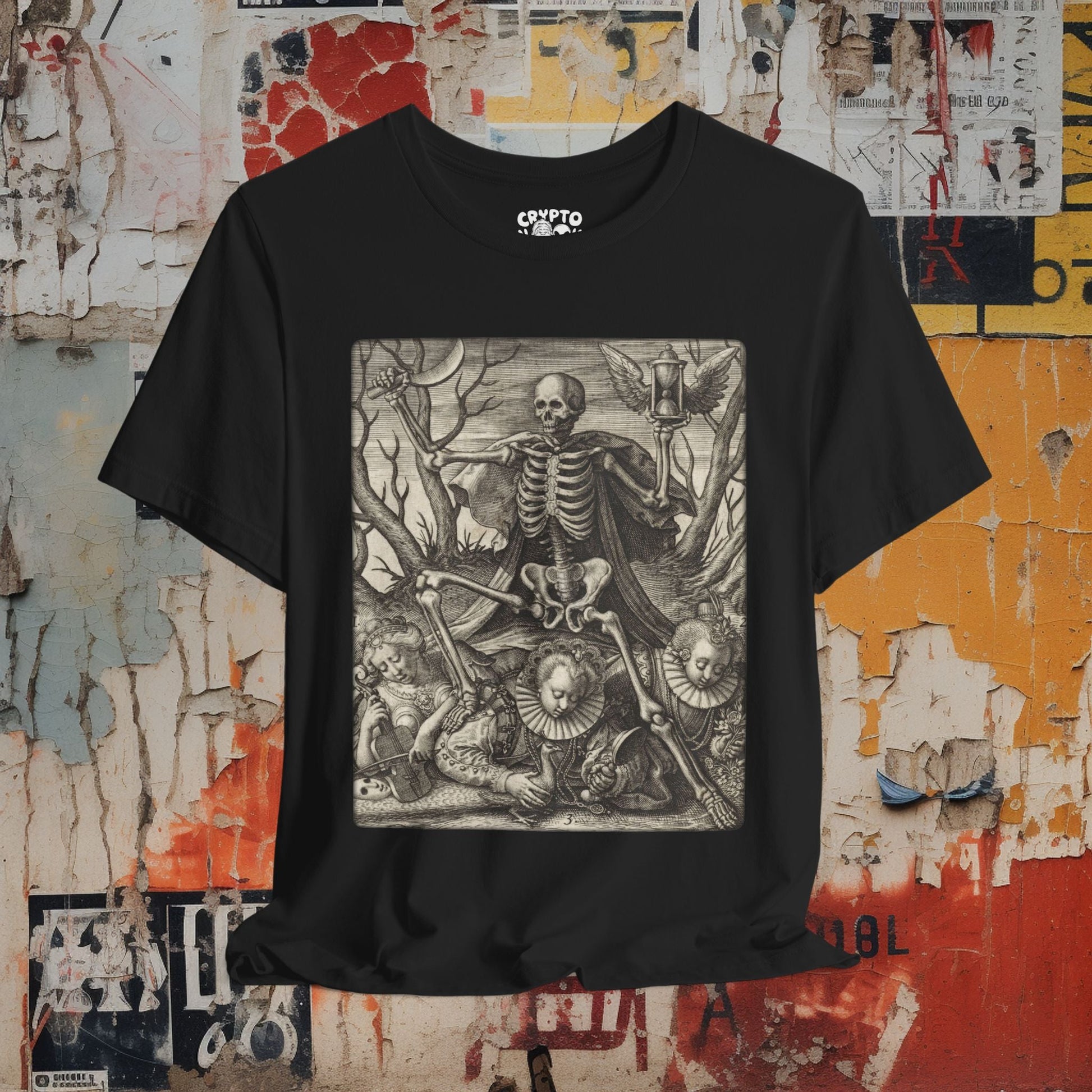 T-Shirt - Memento Mori T-Shirt | Unisex T-shirt, Long Sleeve T-shirt | Skulls & Skeletons, Art & Artists | Gothic, Retro & Vintage from Crypto Zoo Tees