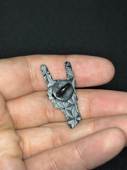  - Metal Skeleton Fingers Pinback Button | Pinback Button | Skulls & Skeletons | Metal | Goth/Gothic from Crypto Zoo Tees