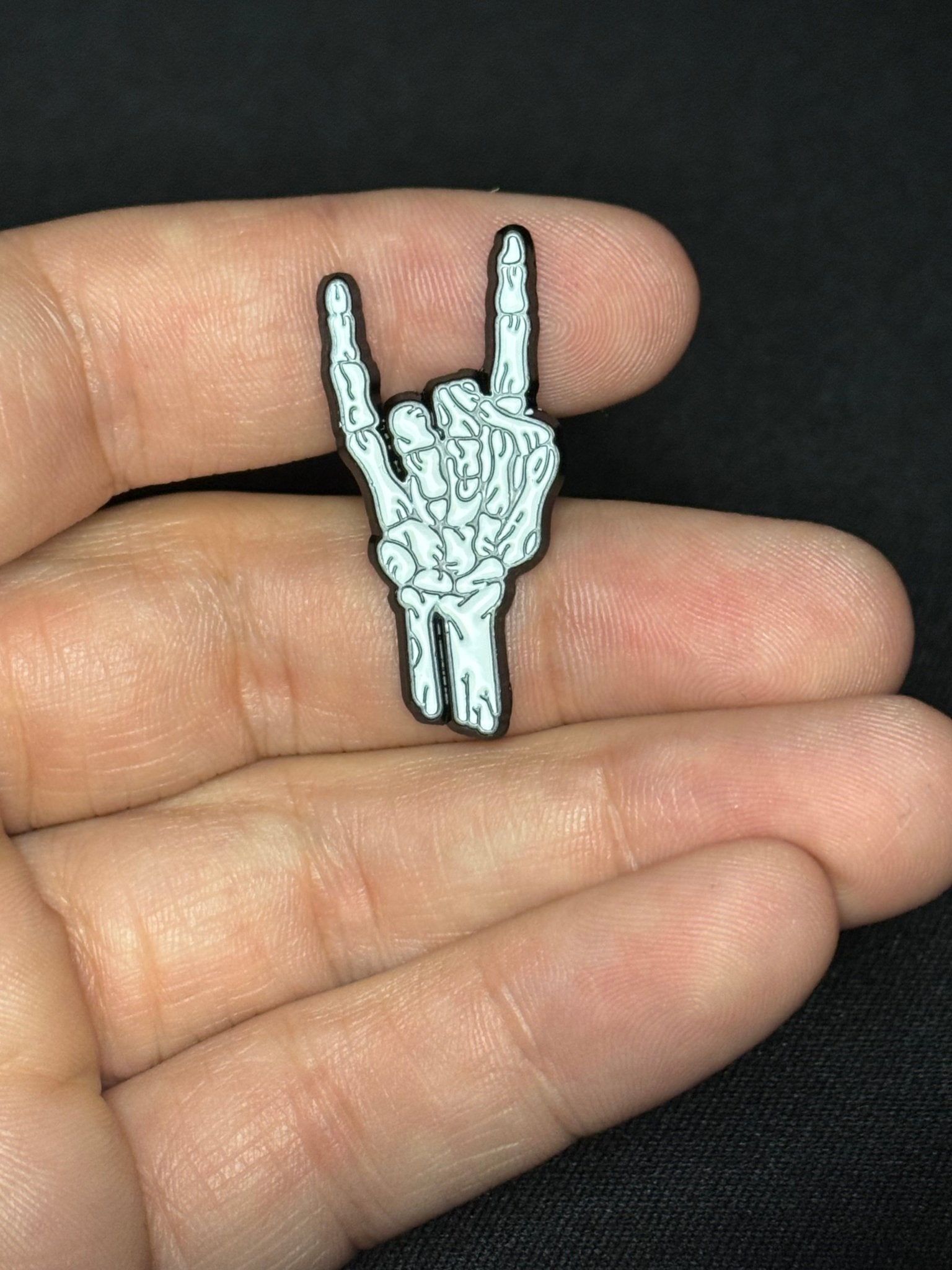  - Metal Skeleton Fingers Pinback Button | Pinback Button | Skulls & Skeletons | Metal | Goth/Gothic from Crypto Zoo Tees