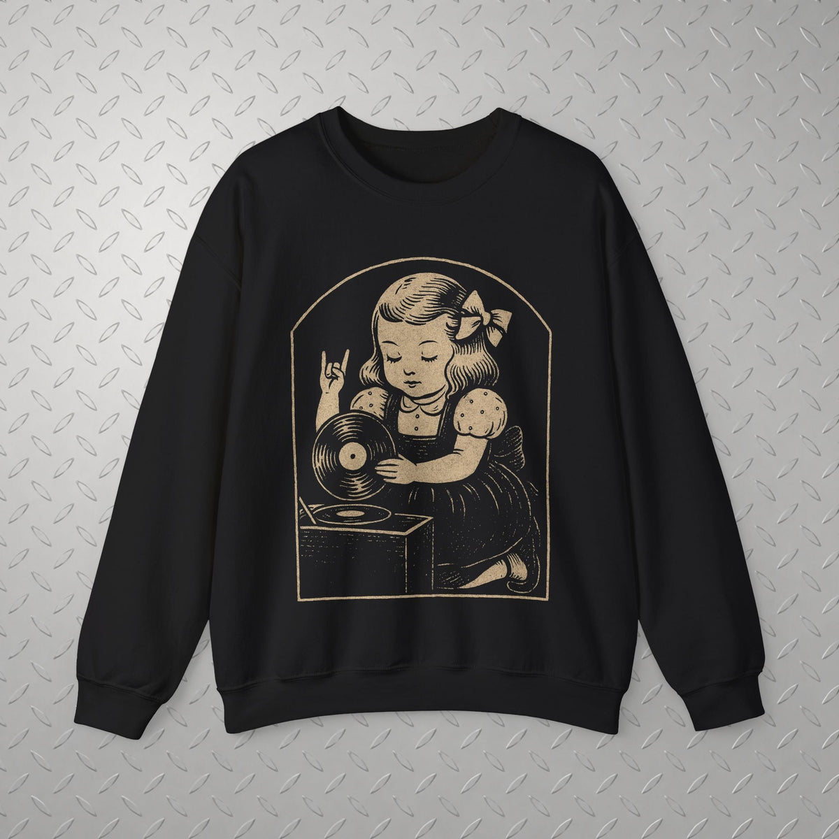 T-Shirt - Metal Vinyl Girl Record Player | Graphic Apparel | Music | Metal | ❄️ Pullover Hoodie from SHIRT MONSTERS