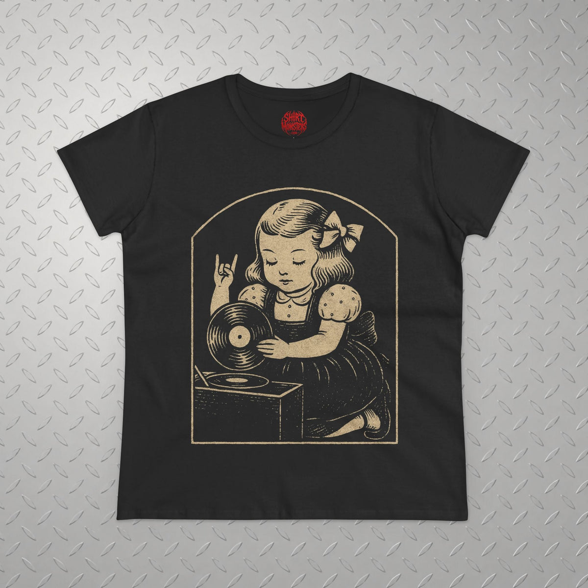 T-Shirt - Metal Vinyl Girl Record Player | Graphic Apparel | Music | Metal | ❄️ Pullover Hoodie from SHIRT MONSTERS