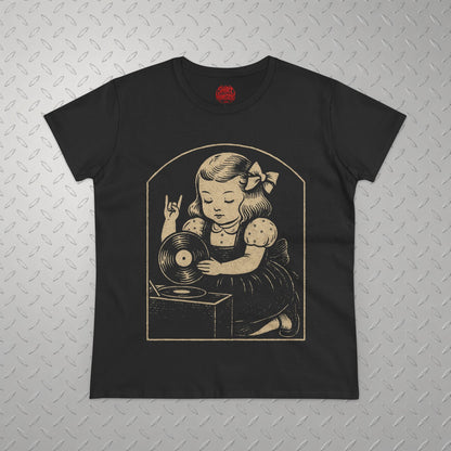 T-Shirt - Metal Vinyl Girl Record Player | Graphic Apparel | Music | Metal | ❄️ Pullover Hoodie from SHIRT MONSTERS
