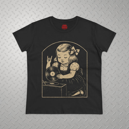 T-Shirt - Metal Vinyl Girl Record Player | Graphic Apparel | Music | Metal | ❄️ Pullover Hoodie from SHIRT MONSTERS