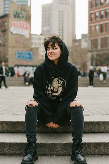 T-Shirt - Metal Vinyl Girl Record Player | Graphic Apparel | Music | Metal | ❄️ Pullover Hoodie from SHIRT MONSTERS