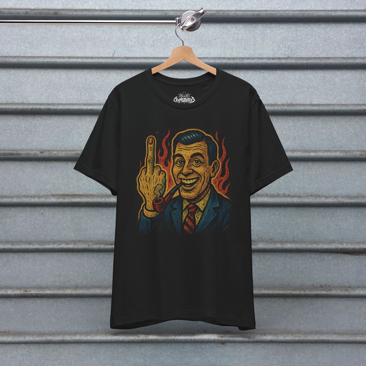T-Shirt - Middle Finger T-Shirt Funny 50s Man With Pipe Tee Lowbrow Art Graphic Shirt Black Tee Retro Humor Style Gift For Sarcastic Guy from Crypto Zoo Tees