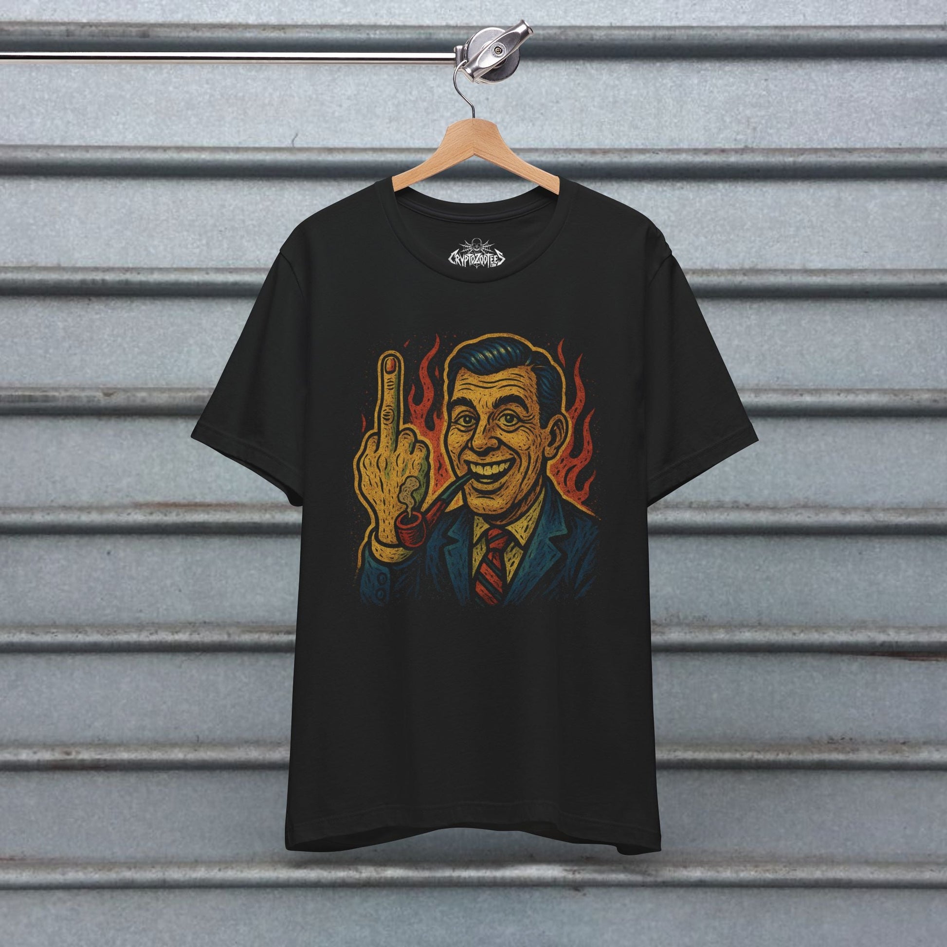 T-Shirt - Middle Finger T-Shirt Funny 50s Man With Pipe Tee Lowbrow Art Graphic Shirt Black Tee Retro Humor Style Gift For Sarcastic Guy from Crypto Zoo Tees