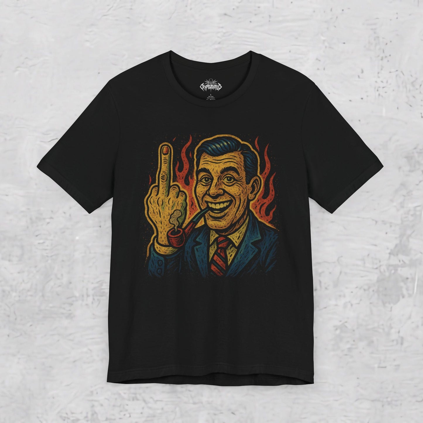 T-Shirt - Middle Finger T-Shirt Funny 50s Man With Pipe Tee Lowbrow Art Graphic Shirt Black Tee Retro Humor Style Gift For Sarcastic Guy from Crypto Zoo Tees