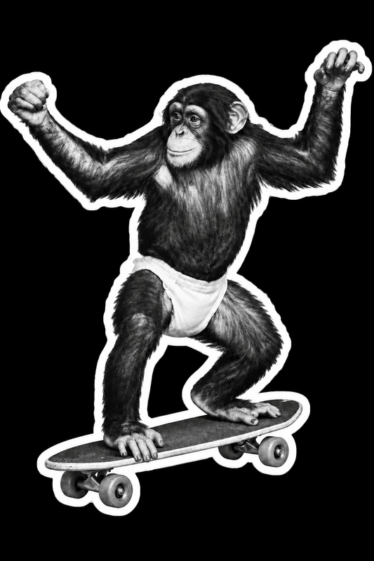 Paper products - Monkey on a Skateboard Sticker | 4" x 3.5" | Funny Skate Art from SHIRT MONSTERS