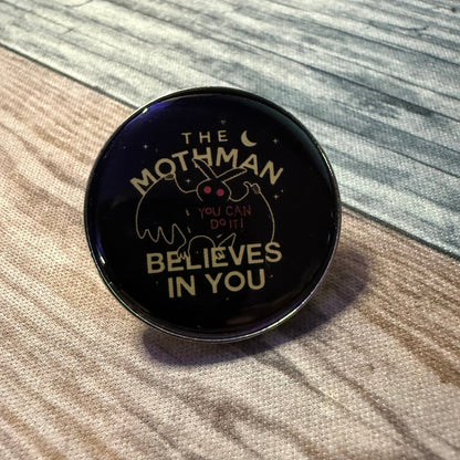  - Mothman Believes Pin | Pinback Button | Mothman, Funny from Crypto Zoo Tees