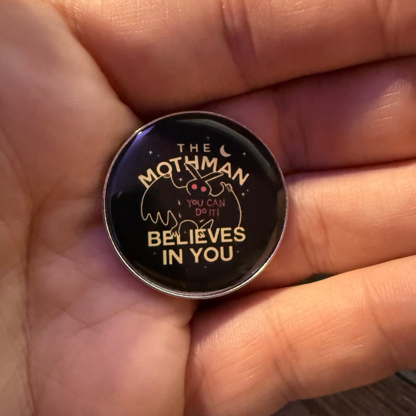  - Mothman Believes Pin | Pinback Button | Mothman, Funny from Crypto Zoo Tees