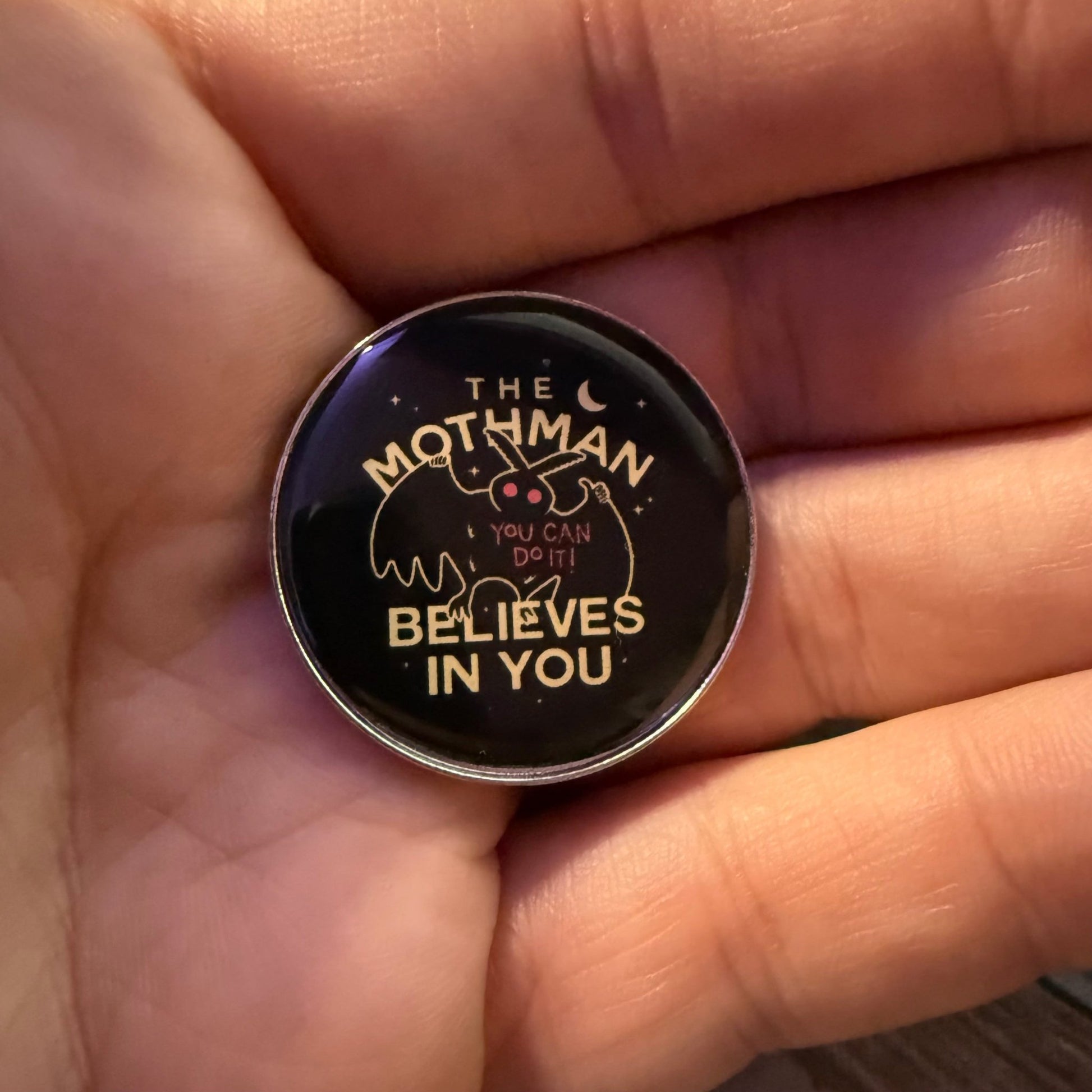  - Mothman Believes Pin | Pinback Button | Mothman, Funny from Crypto Zoo Tees