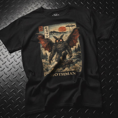 T-Shirt - Mothman Japan Shirt | Unisex Heavy Cotton - Gildan 5000 | Mothman, Cryptids, Horror, Goth/Gothic from Crypto Zoo Tees