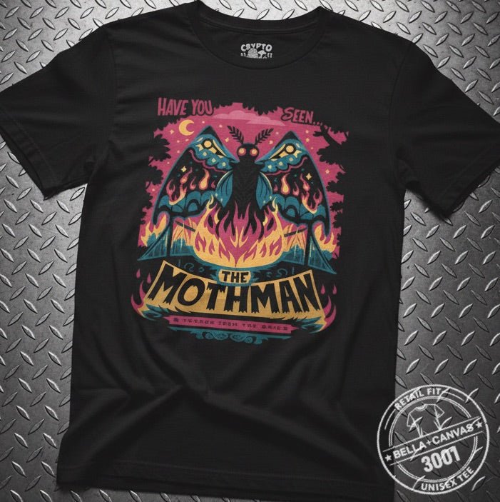 T-Shirt - Mothman Shirt | Light Fitted - Unisex Bella+Canvas 3001 | Mothman, Cryptids | Psychedelic from Crypto Zoo Tees