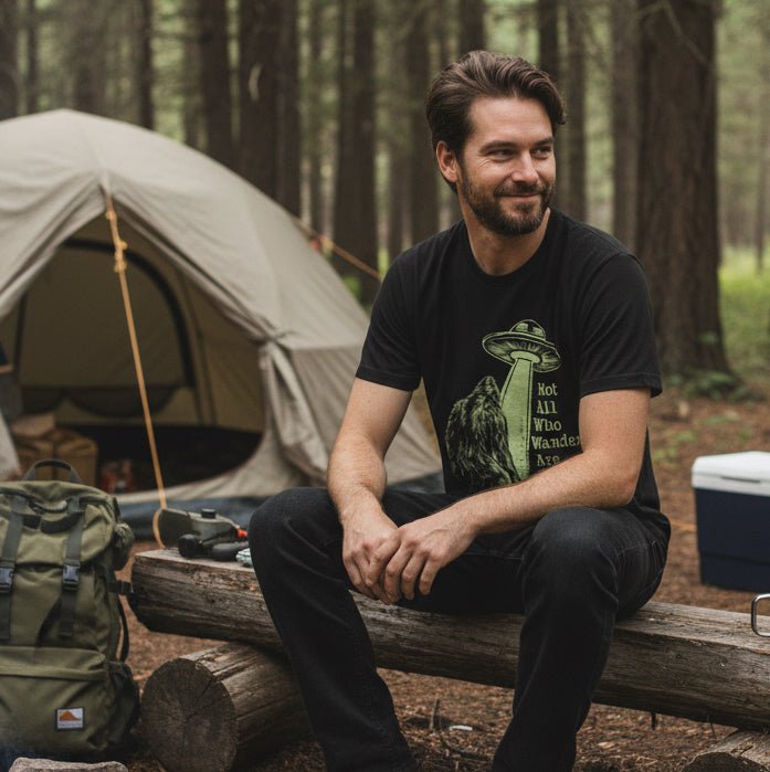 T-Shirt - Not All Who Wander Are Lost Bigfoot UFO | Bella + Canvas Unisex T-shirt from Crypto Zoo Tees