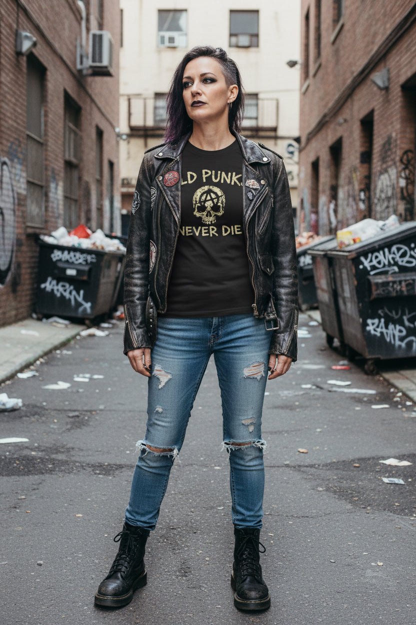 T-Shirt - Old Punks Never Die Shirt | Unisex Heavy Cotton - Gildan 5000 | Punk, Skulls & Skeletons, Goth/Gothic from Crypto Zoo Tees