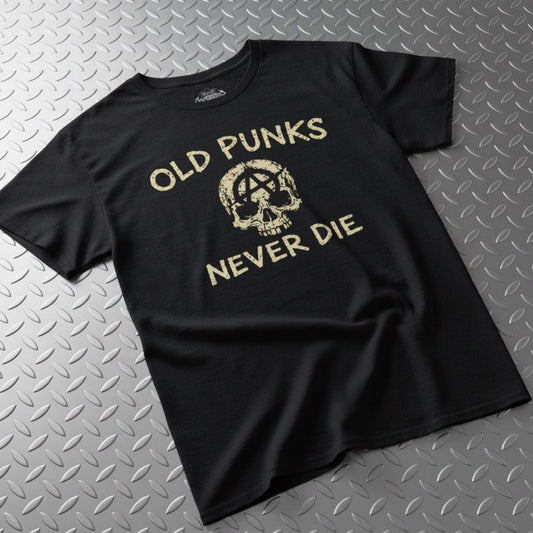 T-Shirt - Old Punks Never Die Shirt | Unisex Heavy Cotton - Gildan 5000 | Punk, Skulls & Skeletons, Goth/Gothic from Crypto Zoo Tees