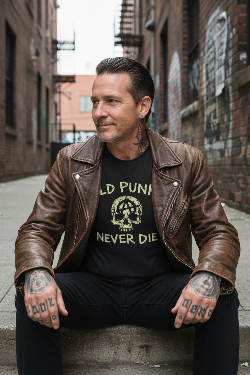 T-Shirt - Old Punks Never Die Shirt | Unisex Heavy Cotton - Gildan 5000 | Punk, Skulls & Skeletons, Goth/Gothic from Crypto Zoo Tees