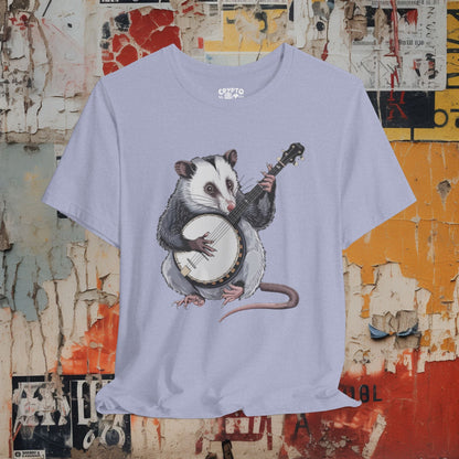 T-Shirt - opossum on banjo Tee, Retro Graphic Shirt, Funny Quirky T-Shirt, Unique Unisex Apparel, Chicken Tee, Edgy Nostalgic Shirt from Crypto Zoo Tees