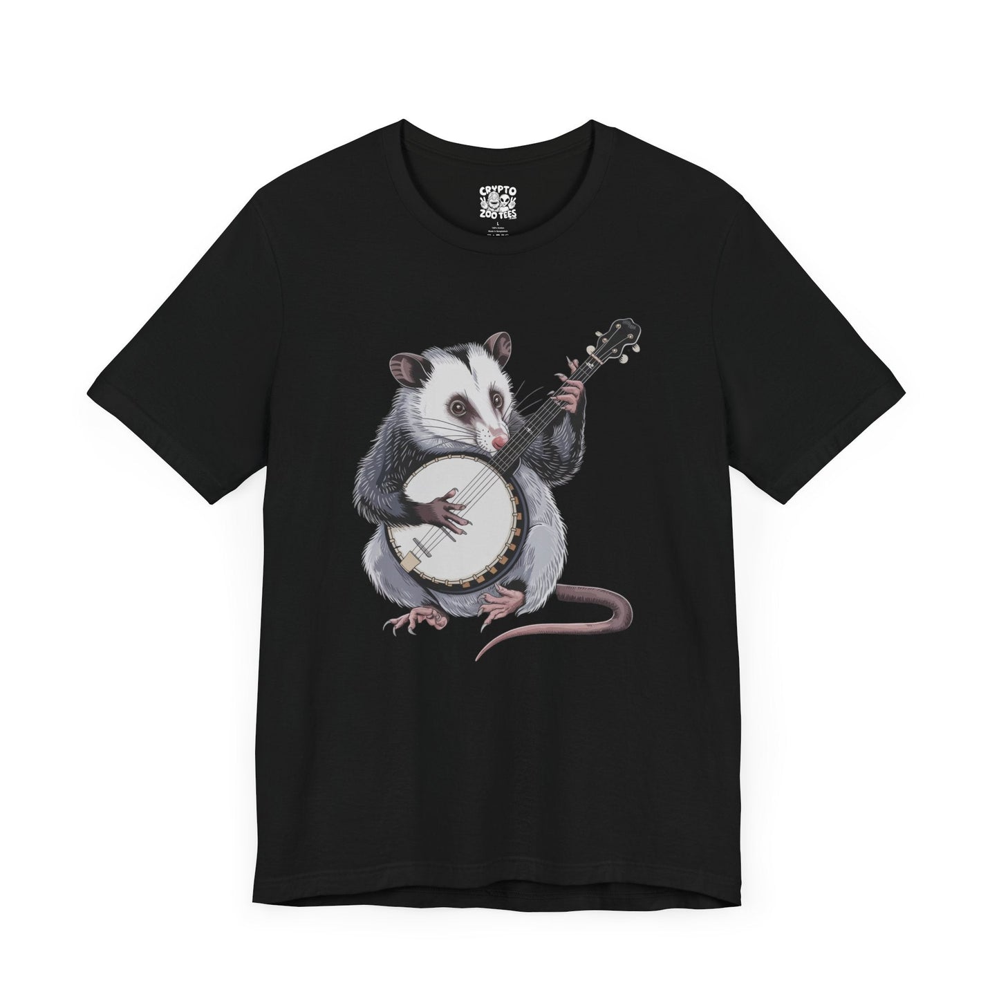 T-Shirt - opossum on banjo Tee, Retro Graphic Shirt, Funny Quirky T-Shirt, Unique Unisex Apparel, Chicken Tee, Edgy Nostalgic Shirt from Crypto Zoo Tees