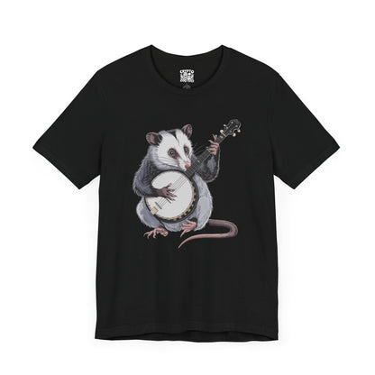 T-Shirt - opossum on banjo Tee, Retro Graphic Shirt, Funny Quirky T-Shirt, Unique Unisex Apparel, Chicken Tee, Edgy Nostalgic Shirt from Crypto Zoo Tees